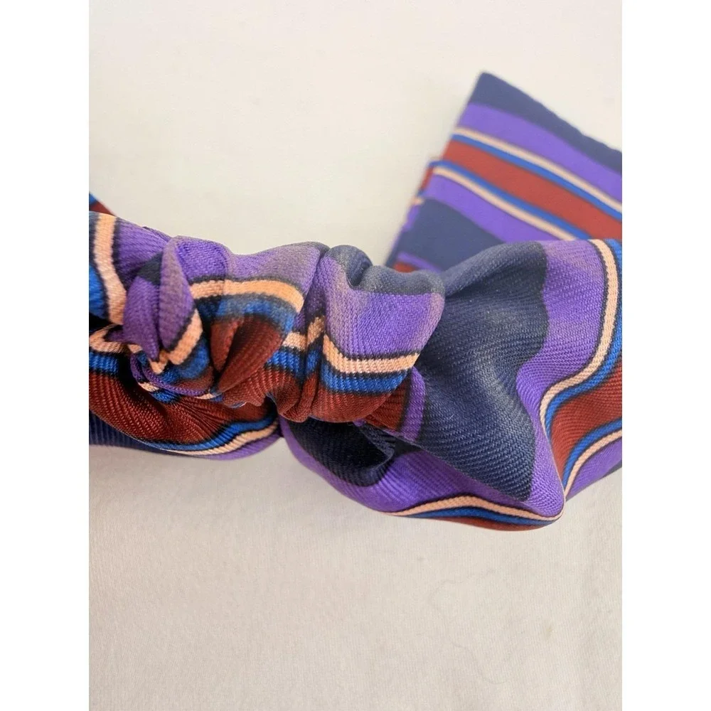 Vintage Symphony Scarfs Silk Bow Brooch Pin 70s Purple Stripe‎ Secretary USA
